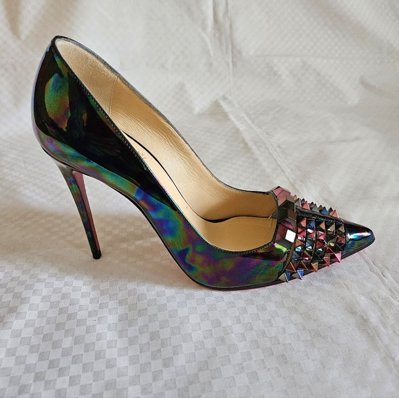 New Christian Louboutin Multicolor Metallic Patent Leather Pumps Heels Size 7.5 - Picture 3 of 15
